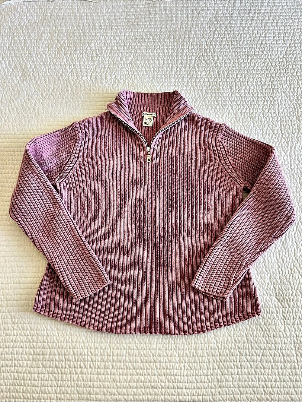 90’s Vintage | St. John's Bay | Ribbed 1/4 Zip Sweater Chunky Knit | Dusty Pink